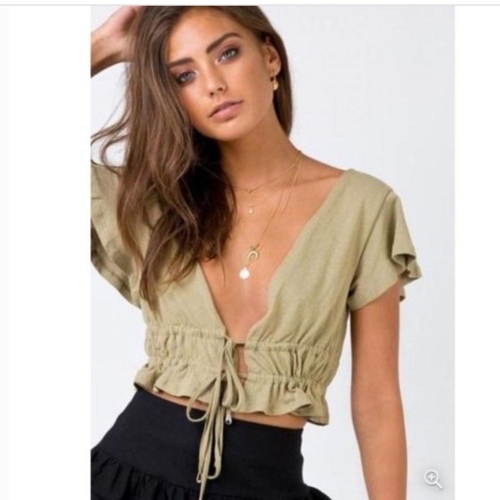 Princess Polly Sage Tie-Front Crop Top